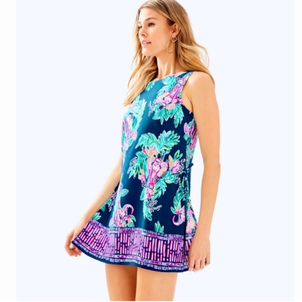 Nwt Lilly Pulitzer Donna Romper Inky Navy Peanut Gallery Engineered Size 14